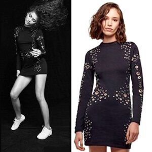 💥HOT ITEM💥Double Knit Silver Grommet Bodycon Mini Dress in Black